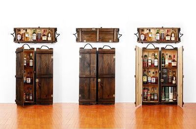 Whiskey cabinets | Liquor cabinets | Mini bars | Man cave decor | Repurposed vintage ammunition boxes